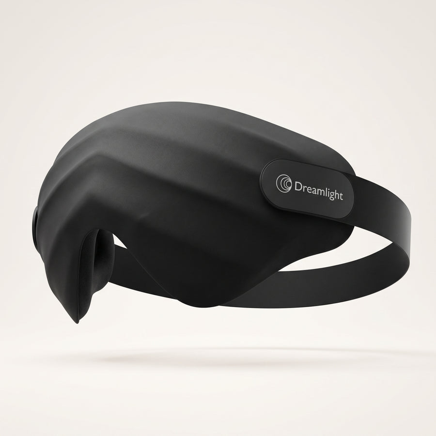 Dreamlight 4S 3D contoured blackout sleep mask in Midnight Black, premium studio shot